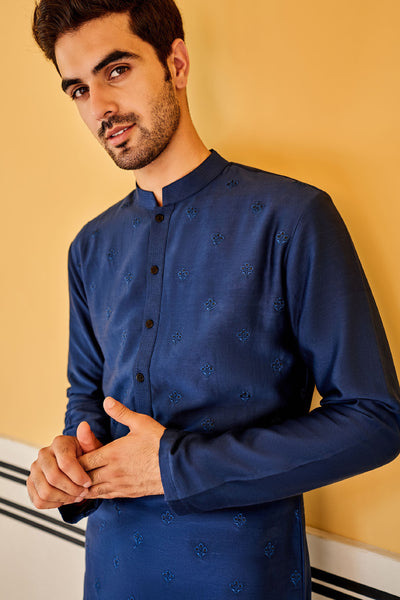 Anita Dongre Menswear Tavish Kurta Navy Indian designer wear online shopping melange singapore