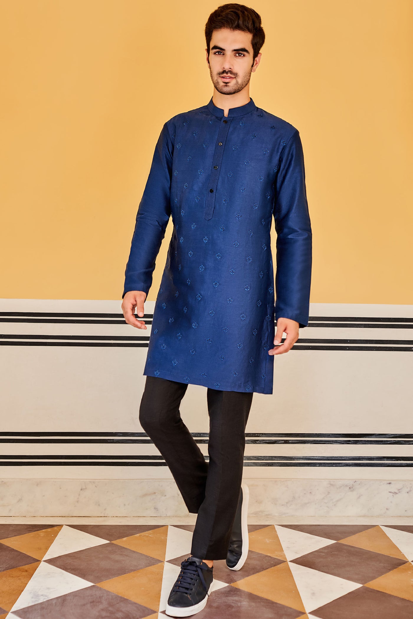 Anita Dongre Menswear Tavish Kurta Navy Indian designer wear online shopping melange singapore