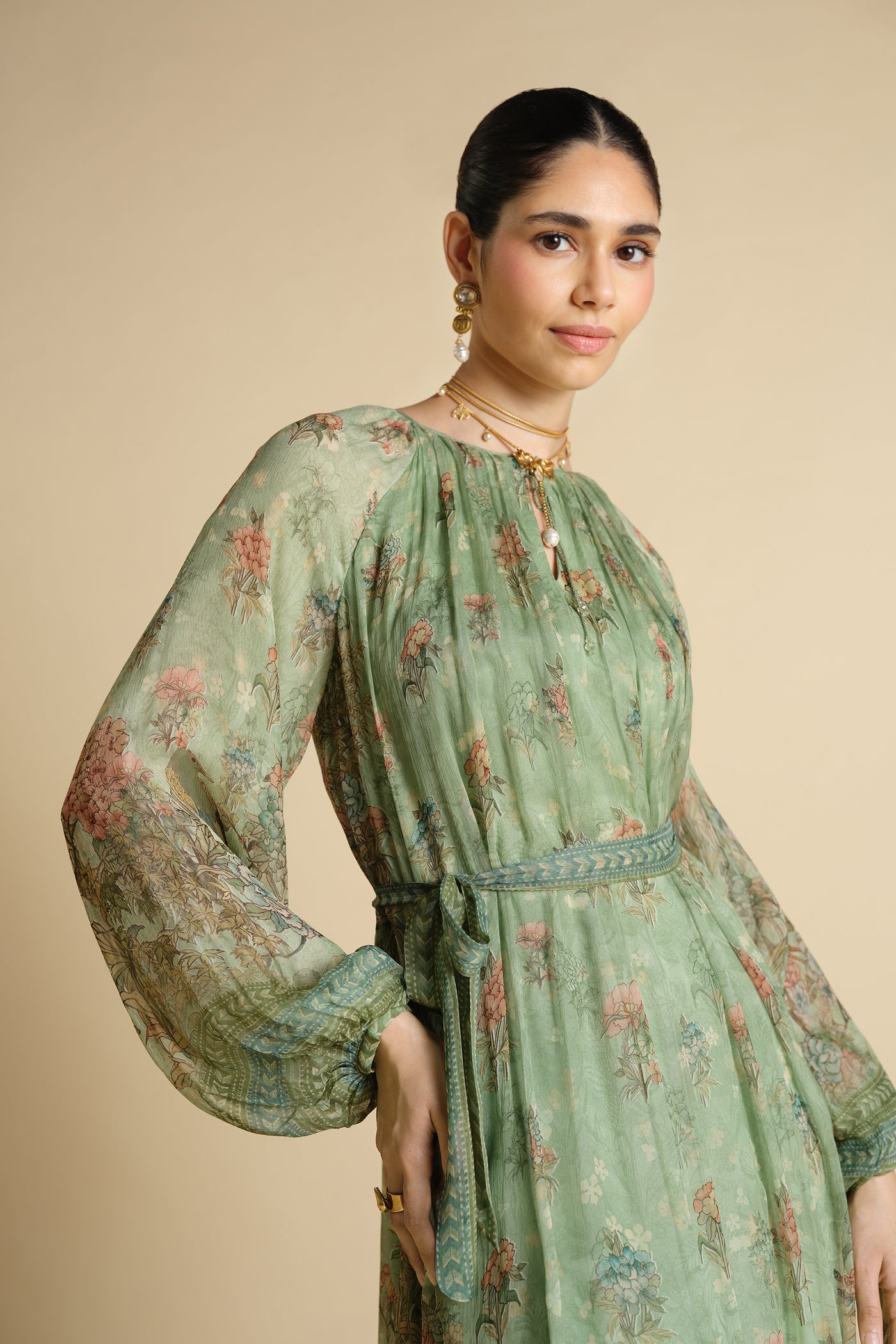 Anita Dongre Tayma Printed Kaftan Sage indian designer wear online shopping melange singapore