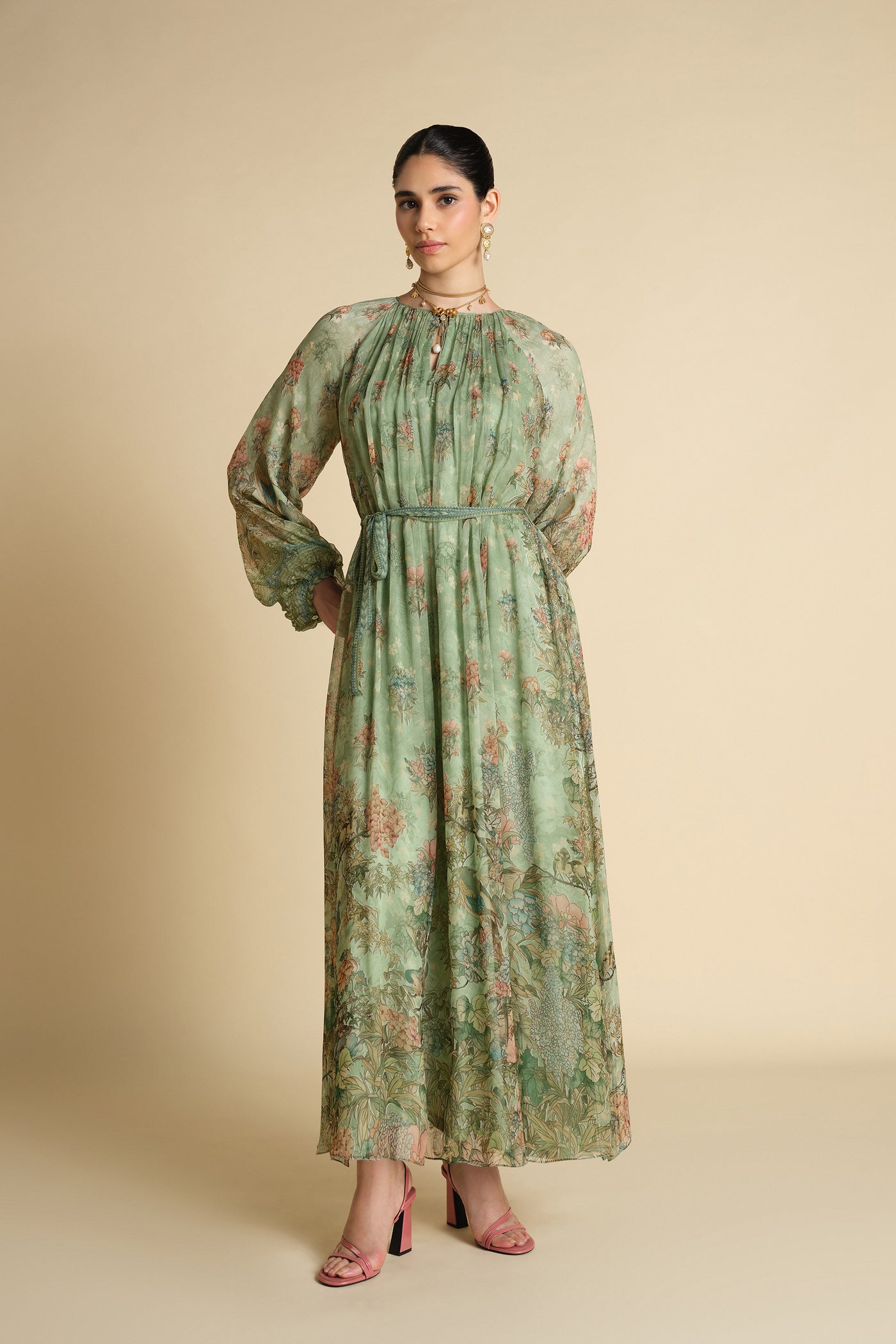 Anita Dongre Tayma Printed Kaftan Sage indian designer wear online shopping melange singapore