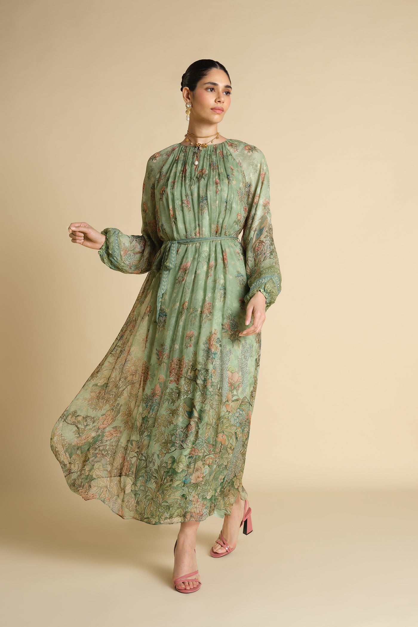 Anita Dongre Tayma Printed Kaftan Sage indian designer wear online shopping melange singapore