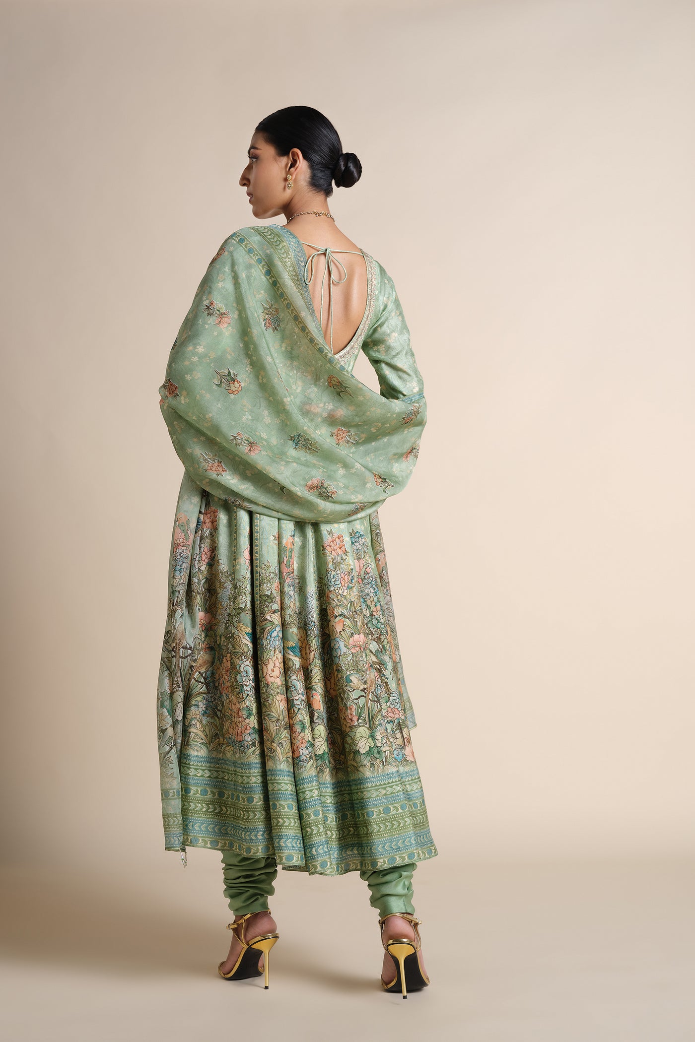 Anita Dongre Tayma Silk Anarkali Set Sage indian designer wear online shopping melange singapore