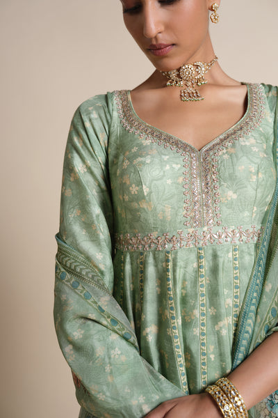 Anita Dongre Tayma Silk Anarkali Set Sage indian designer wear online shopping melange singapore