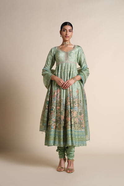 Anita Dongre Tayma Silk Anarkali Set Sage indian designer wear online shopping melange singapore