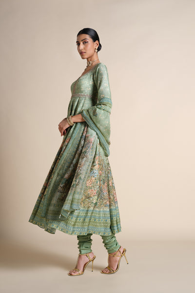 Anita Dongre Tayma Silk Anarkali Set Sage indian designer wear online shopping melange singapore