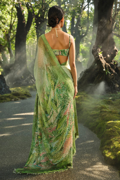 Anita Dongre The Liveforest Embroidered Chiffon Saree Green indian designer wear online shopping melange singapore