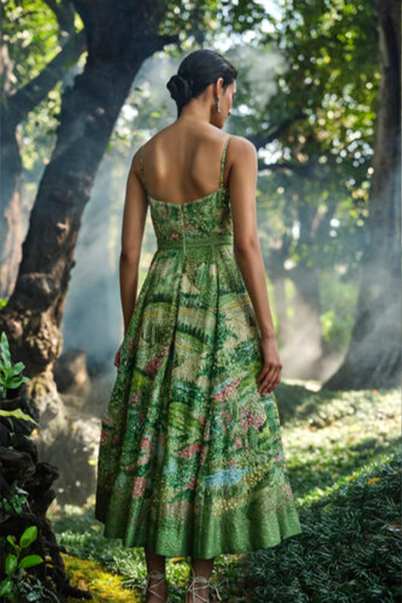 Anita Dongre The Liveforest Embroidered Silk Dress Green indian designer wear online shopping melange singapore
