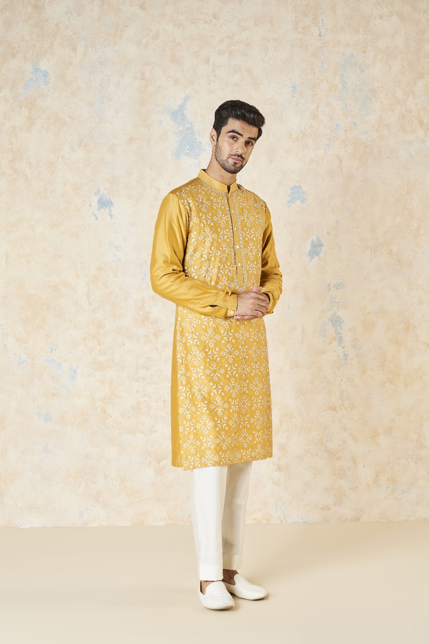 Anita Dongre Udyan Kurta Mustard indian designer wear online shopping melange singapore