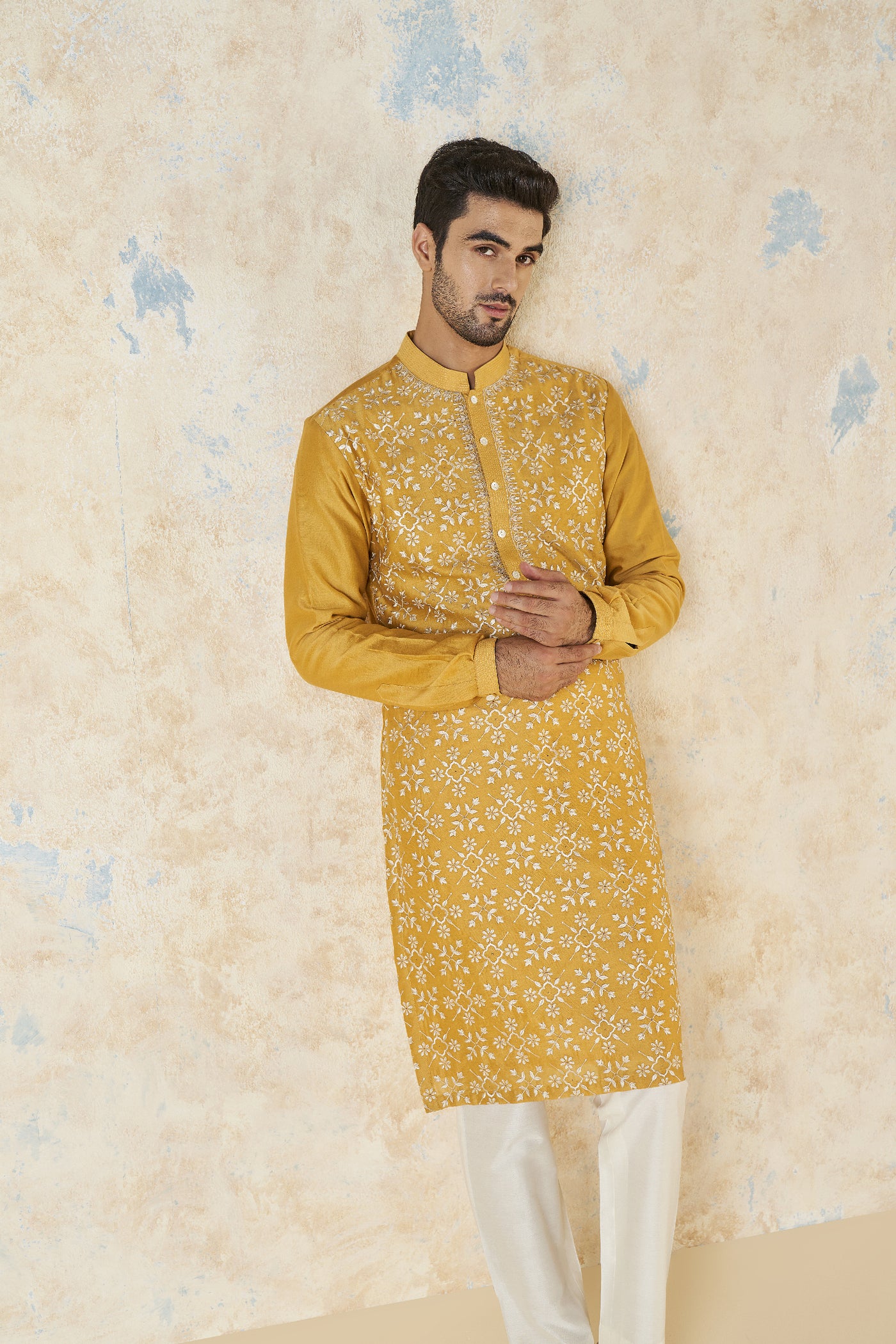 Anita Dongre Udyan Kurta Mustard indian designer wear online shopping melange singapore