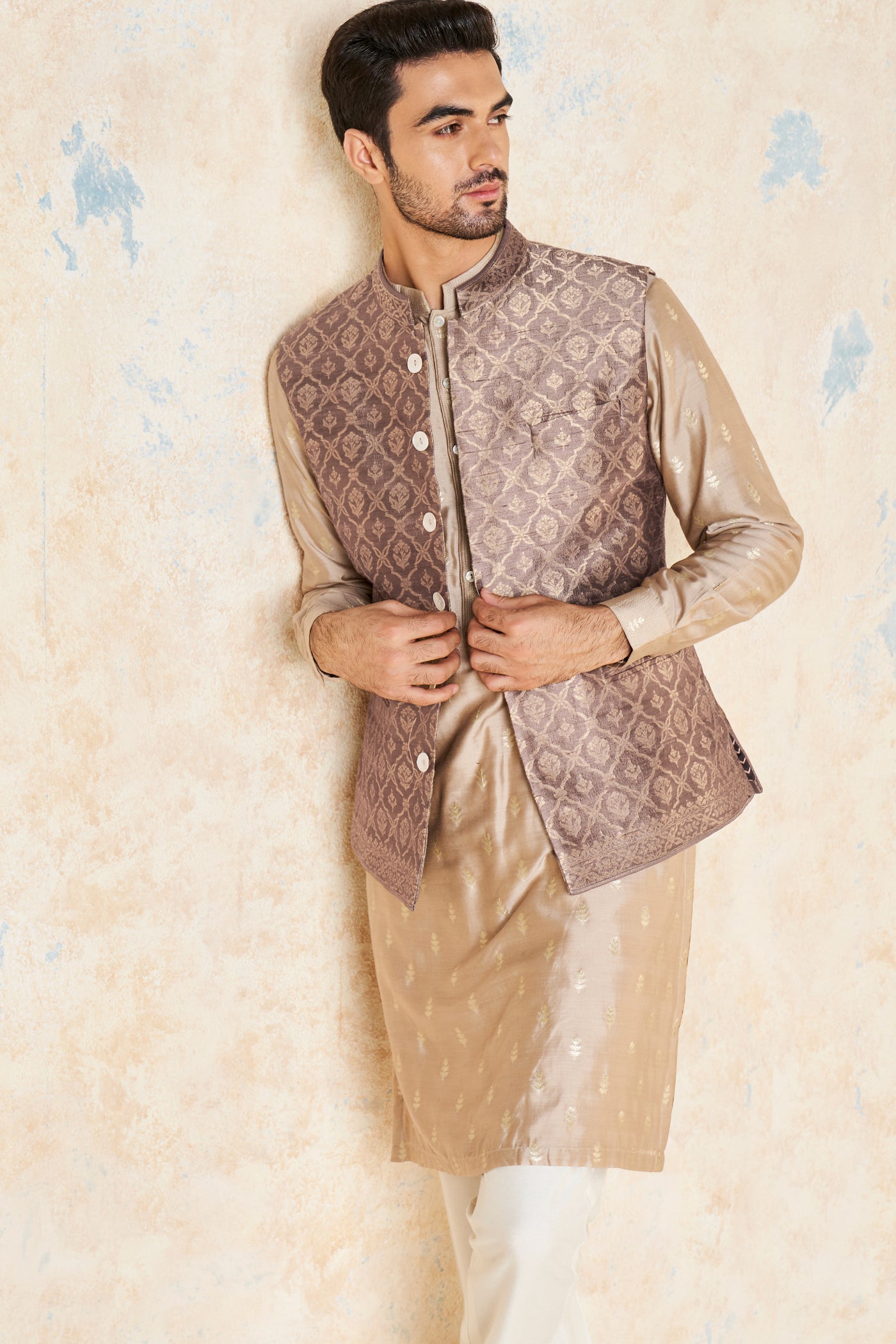 Anita Dongre Unman Nehru Jacket Gold indian designer wear online shopping melange singapore