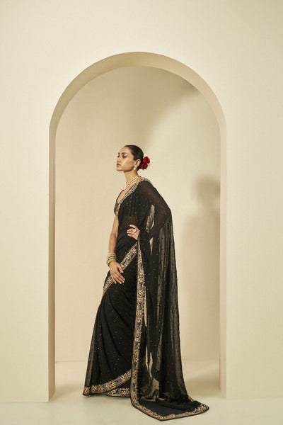 Anita Dongre Vanani Embroidered Gota Patti Georgette Saree Black indian designer wear online shopping melange singapore