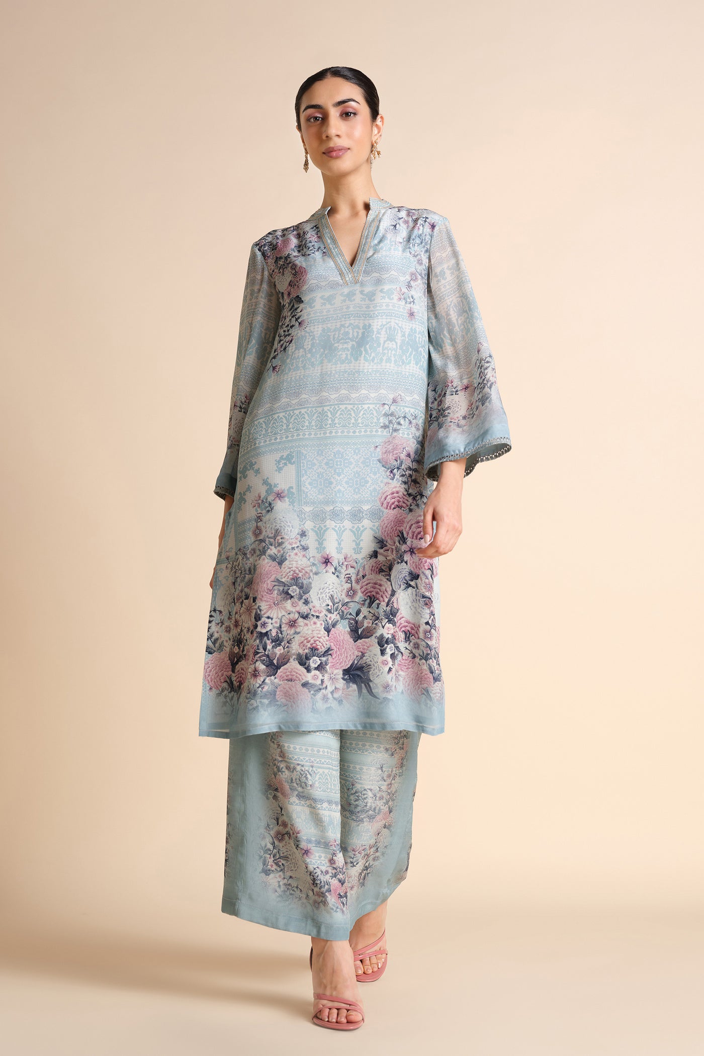 Anita Dongre Vanisa Kurta Set Powder Blue indian designer wear online shopping melange singapore