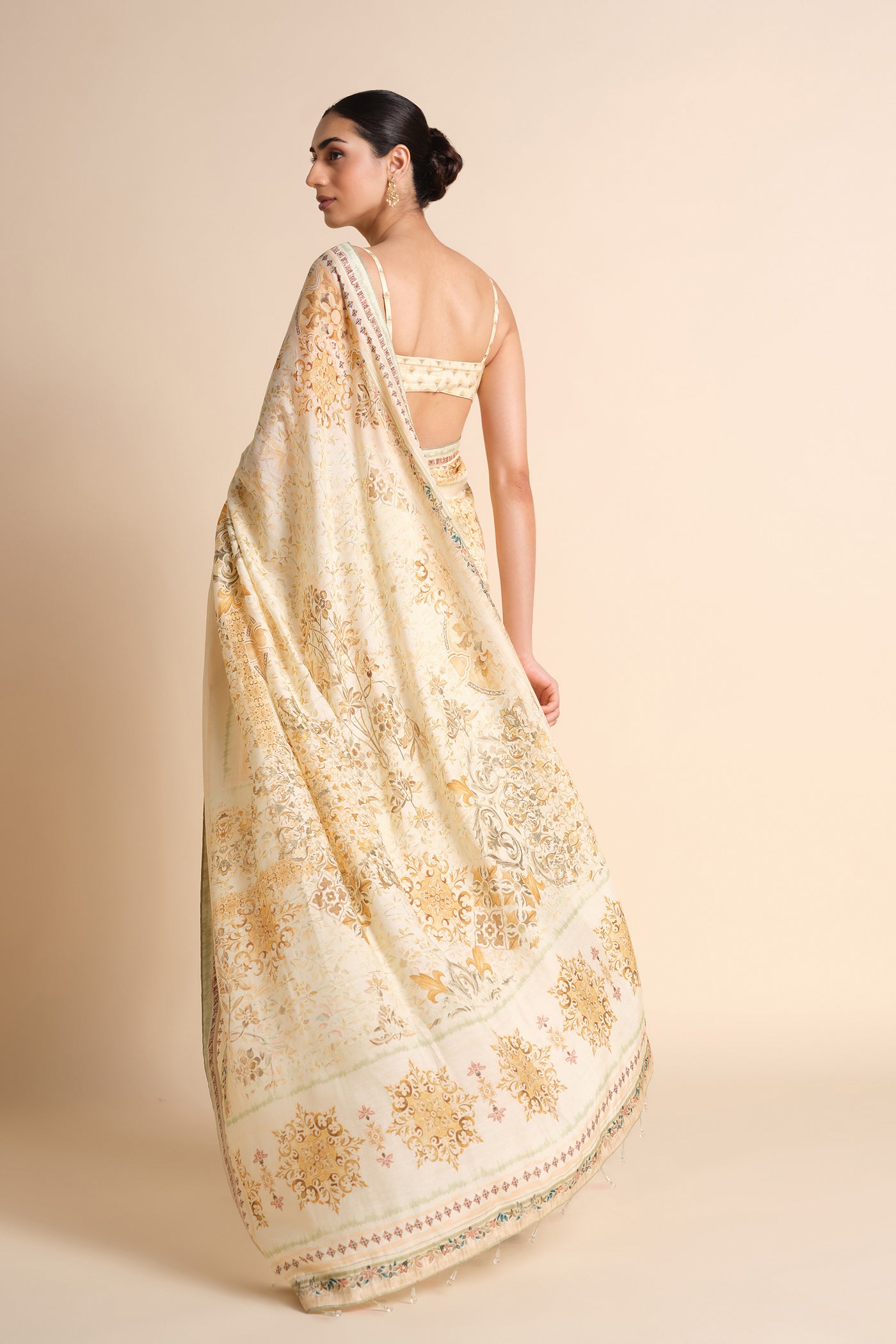 Anita Dongre Vanora Printed Saree Cream indian designer wear online shopping melange singapore