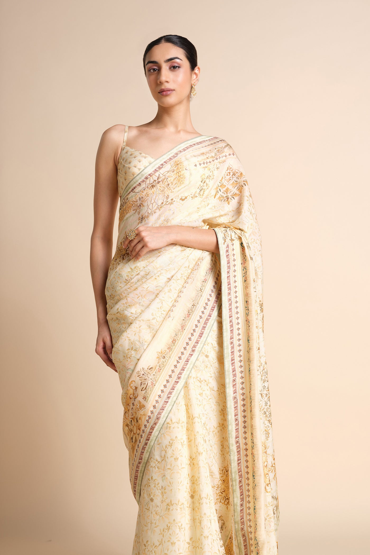 Anita Dongre Vanora Printed Saree Cream indian designer wear online shopping melange singapore