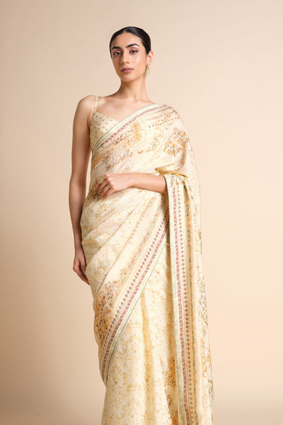 Anita Dongre Vanora Printed Saree Cream indian designer wear online shopping melange singapore