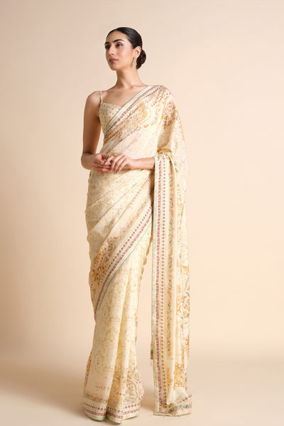 Anita Dongre Vanora Printed Saree Cream indian designer wear online shopping melange singapore