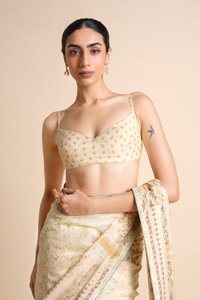 Anita Dongre Vanora Printed Saree Cream indian designer wear online shopping melange singapore