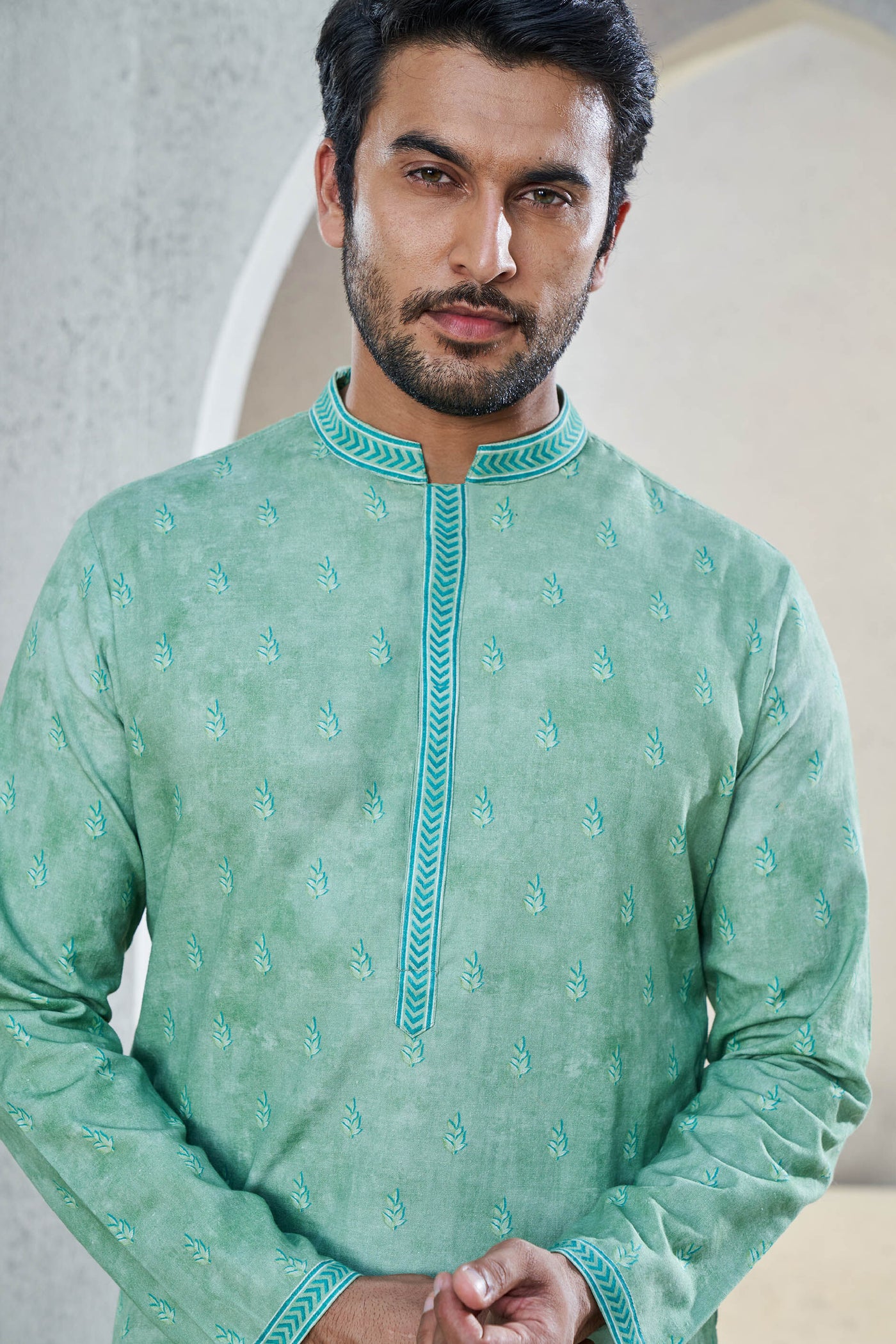 Anita Dongre Menswear Viyaan Kurta Sage Green Indian designer wear online shopping melange singapore