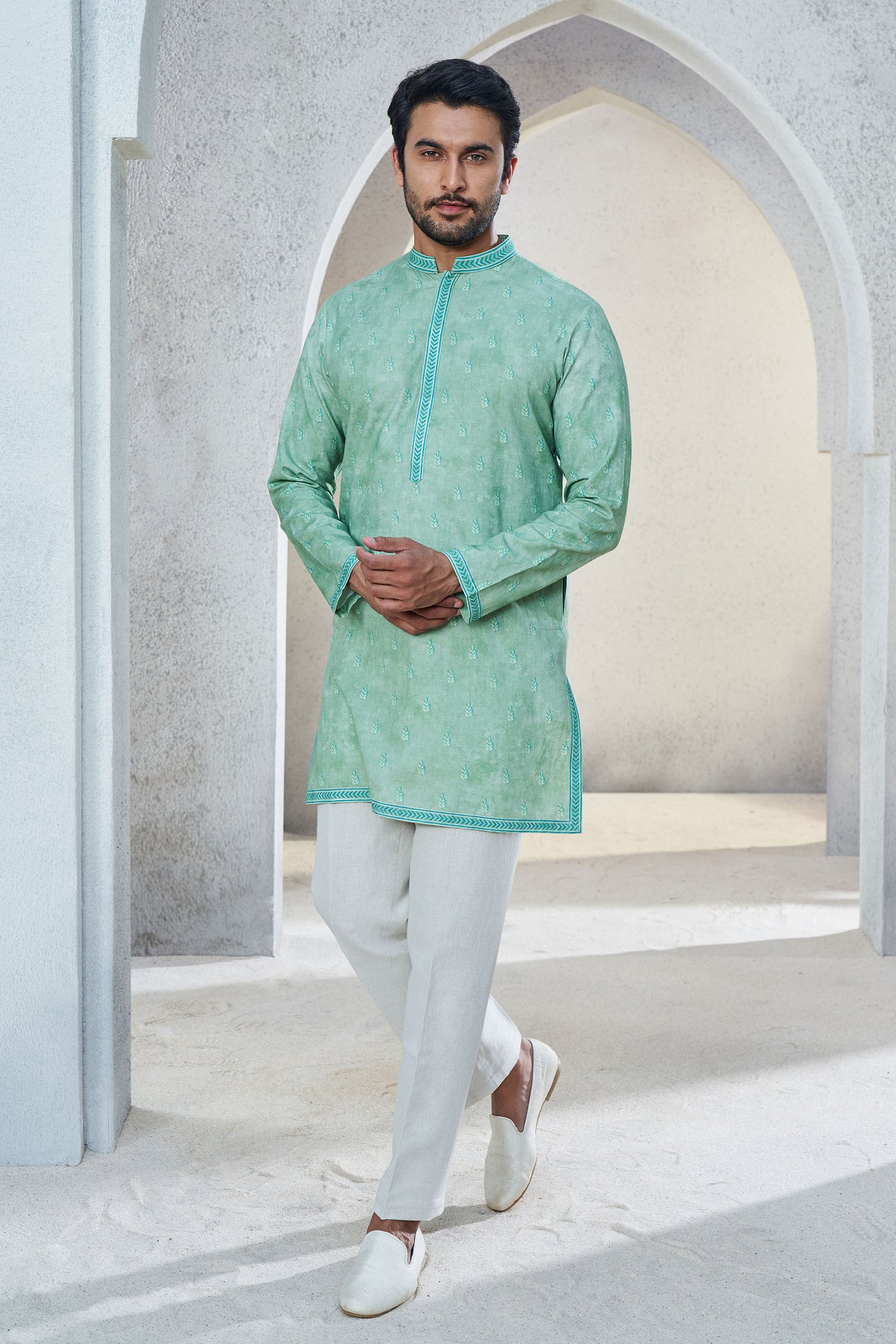 Anita Dongre Menswear Viyaan Kurta Sage Green Indian designer wear online shopping melange singapore