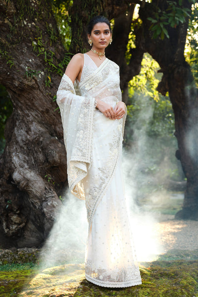 Anita Dongre Waterway Embroidered Silk Saree Ivory indian designer wear online shopping melange singapore