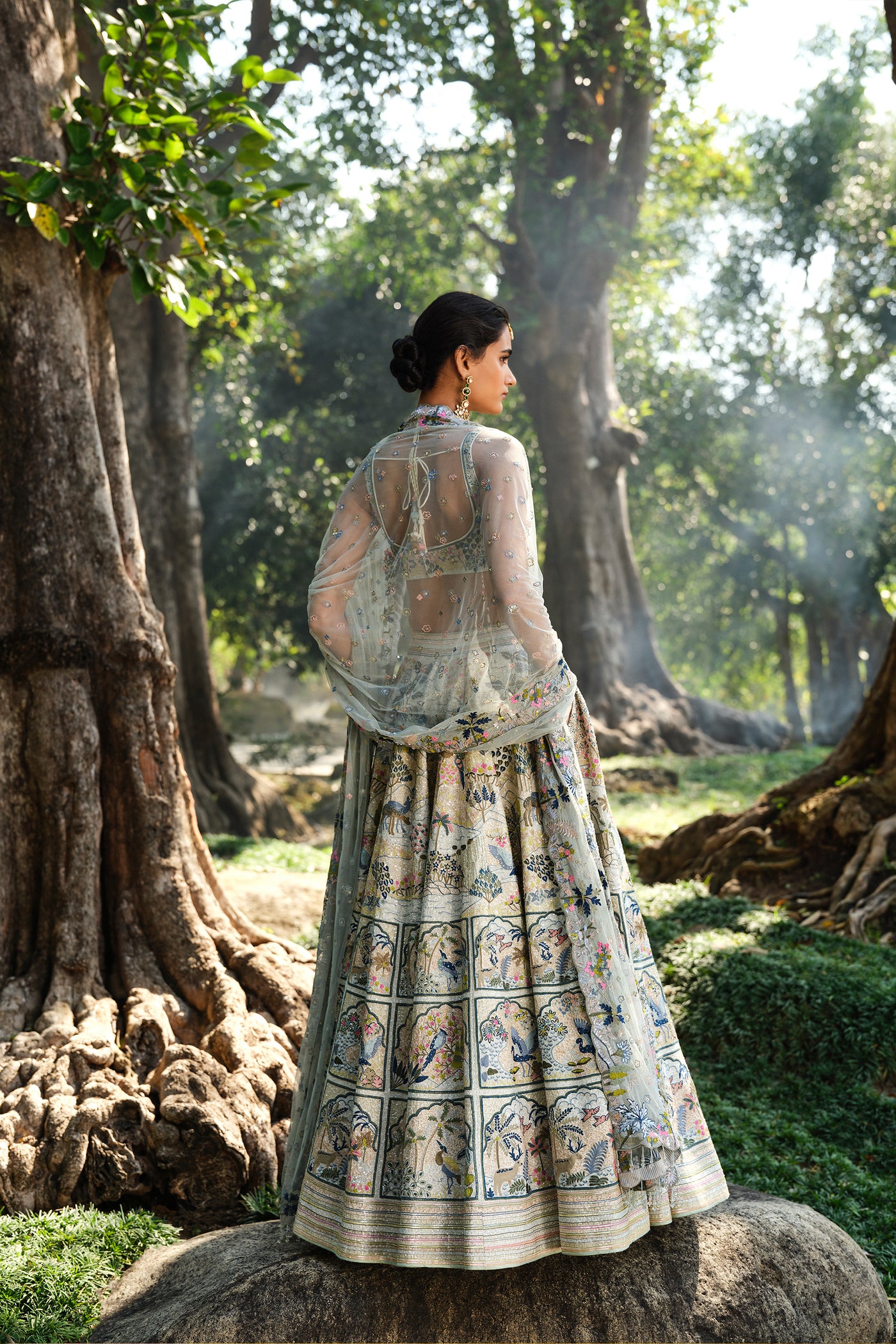 Anita Dongre Woodelia Embroidered Silk Lehenga Set Natural indian designer wear online shopping melange singapore