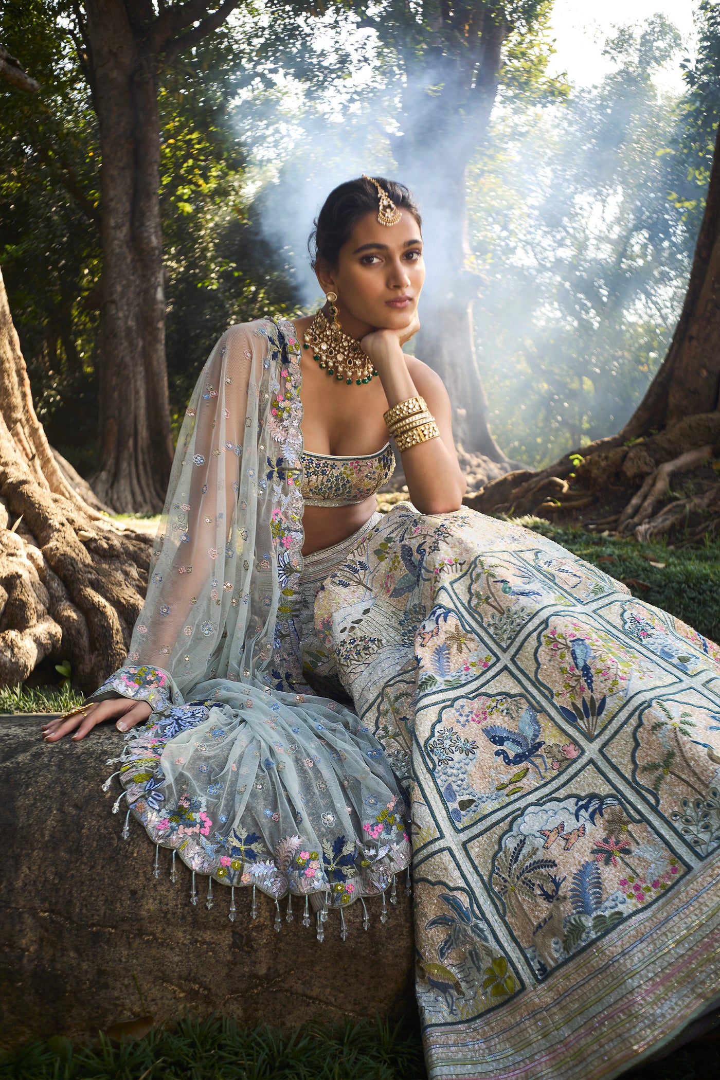 Anita Dongre Woodelia Embroidered Silk Lehenga Set Natural indian designer wear online shopping melange singapore
