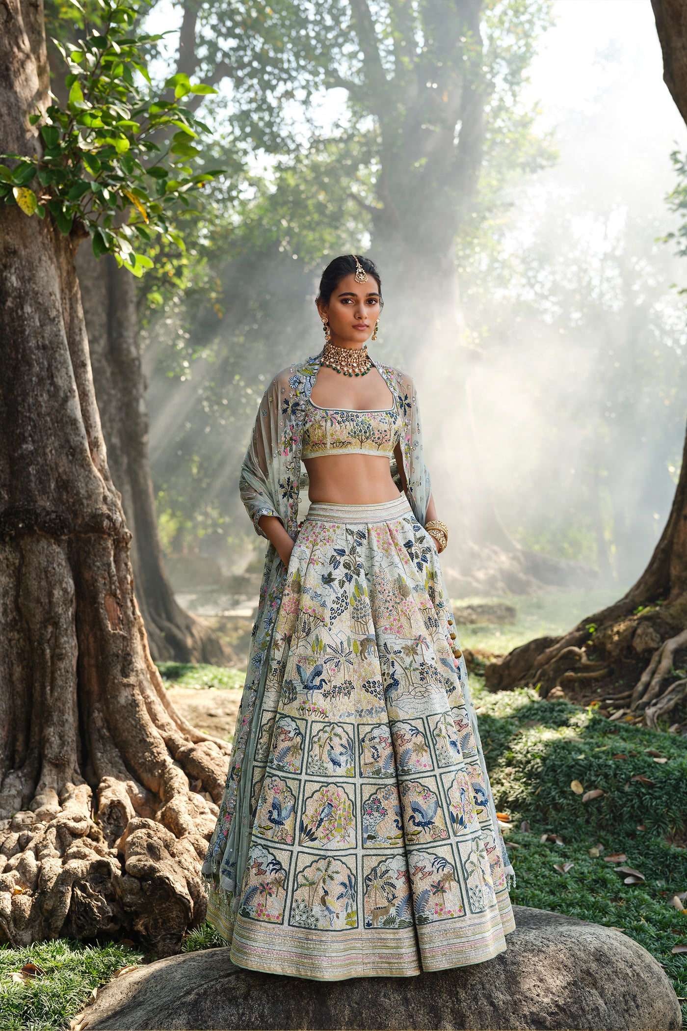 Anita Dongre Woodelia Embroidered Silk Lehenga Set Natural indian designer wear online shopping melange singapore