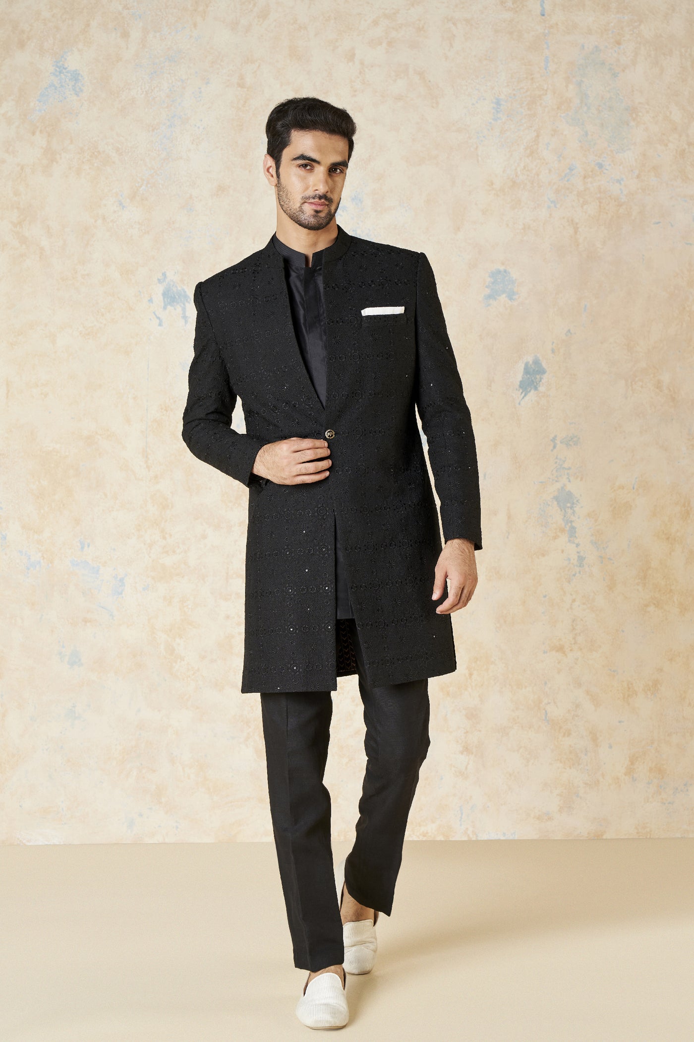 Anita Dongre Yuven Sherwani Black indian designer wear online shopping melange singapore