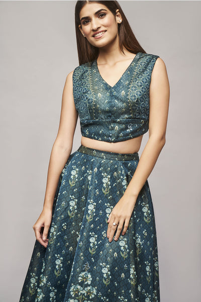 Anita Dongre Zahra Skirt Set Blue indian designer wear online shopping melange singapore