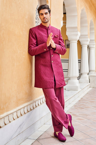 Anita Dongre menswear Zehab Sherwani Maroon indian designer wear online shopping melange singapore