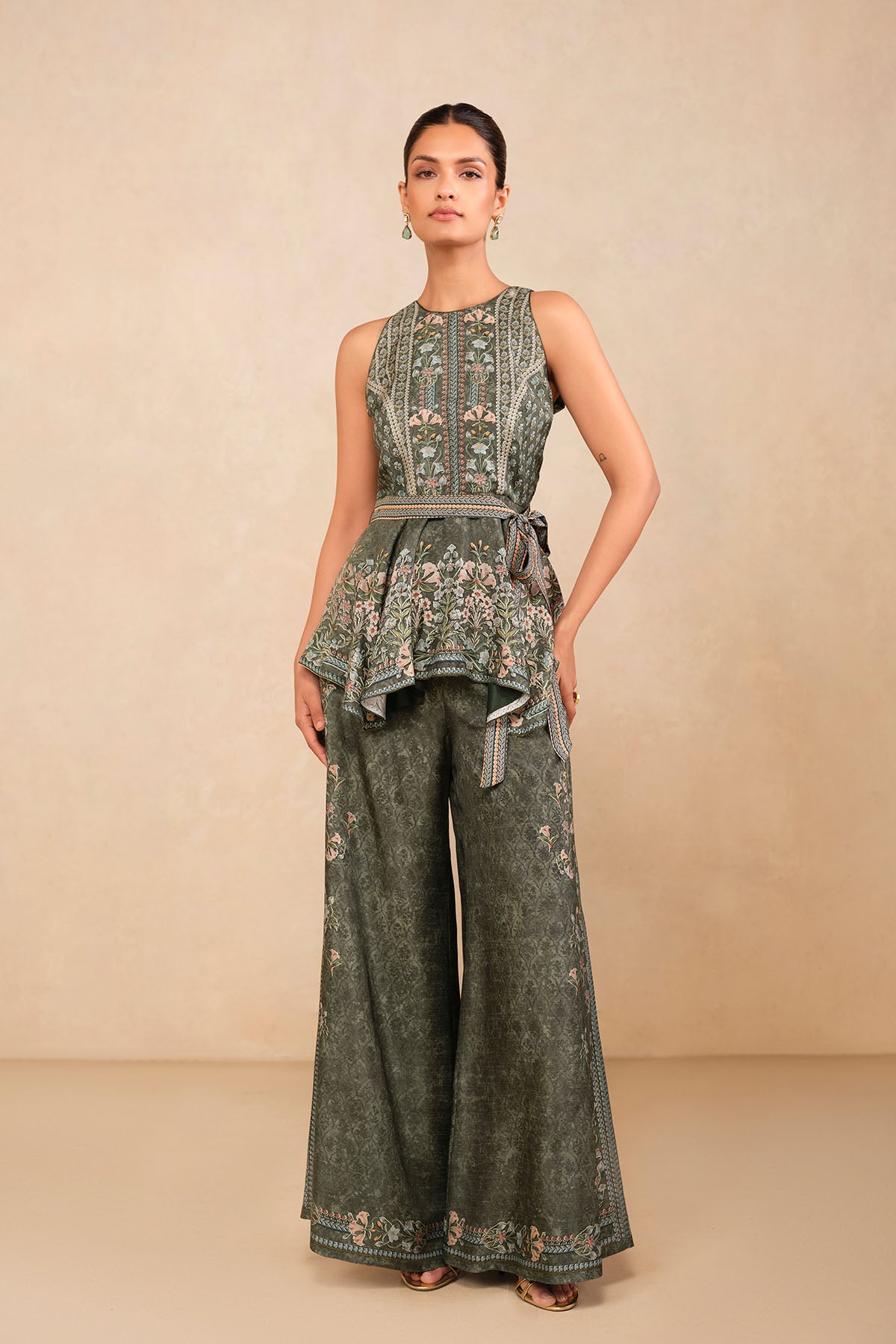 Anita Dongre Zoya Palazzo Set Green Indian designer wear online shopping melange singapore 
