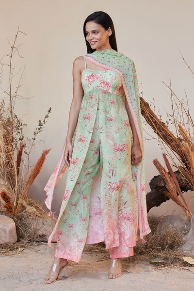 Anita Dongre Zumena Suit Set Sage Green Indian designer wear online shopping melange singapore