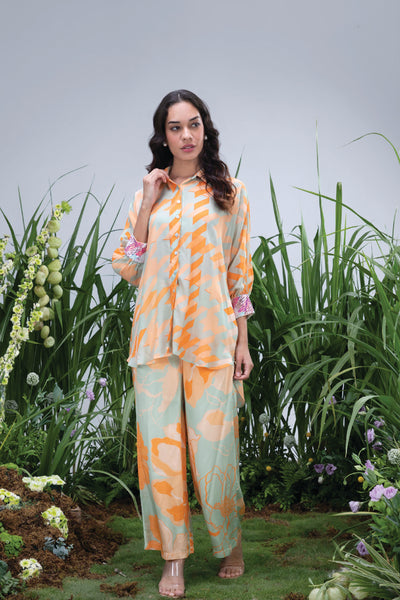 Archana Shah Asymmetric Wild Flower Shirt Set indian designer wear online shopping melange singapore