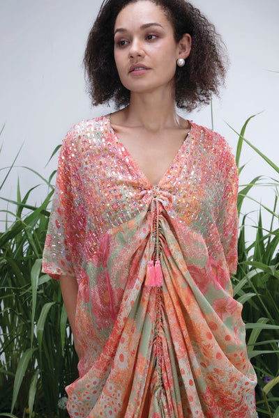 Archana Shah Shimmer Wild Flower Cowl Kaftan indian designer wear online shopping melange singapore