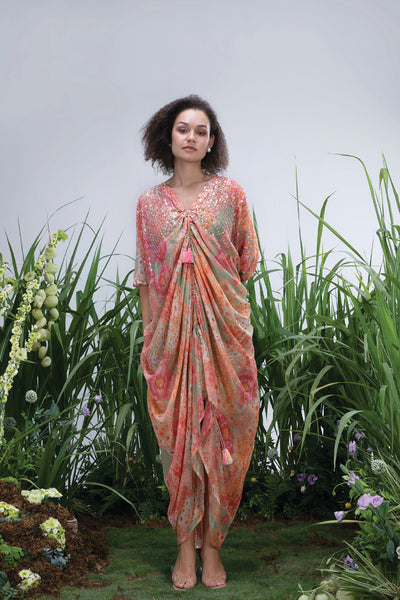 Archana Shah Shimmer Wild Flower Cowl Kaftan indian designer wear online shopping melange singapore