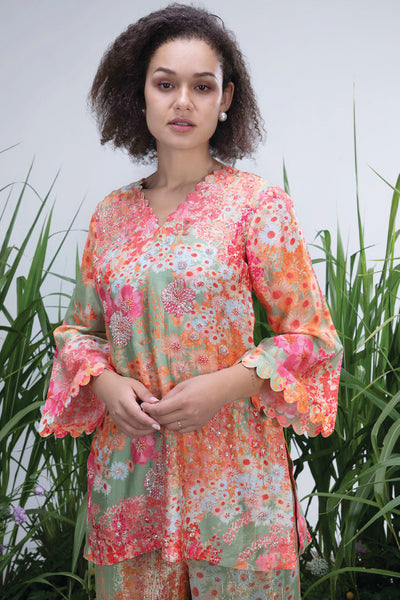 Archana Shah Wild Flower Scalloped Neck Sharara Set indian designer wear online shopping melange singapore