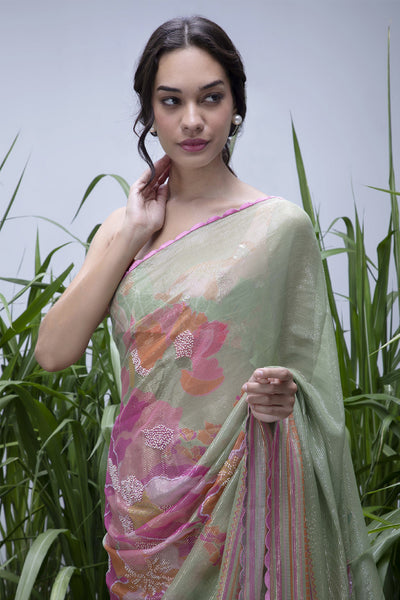 Archana Shah Wild Flower Shimmer Saree indian designer wear online shopping melange singapore