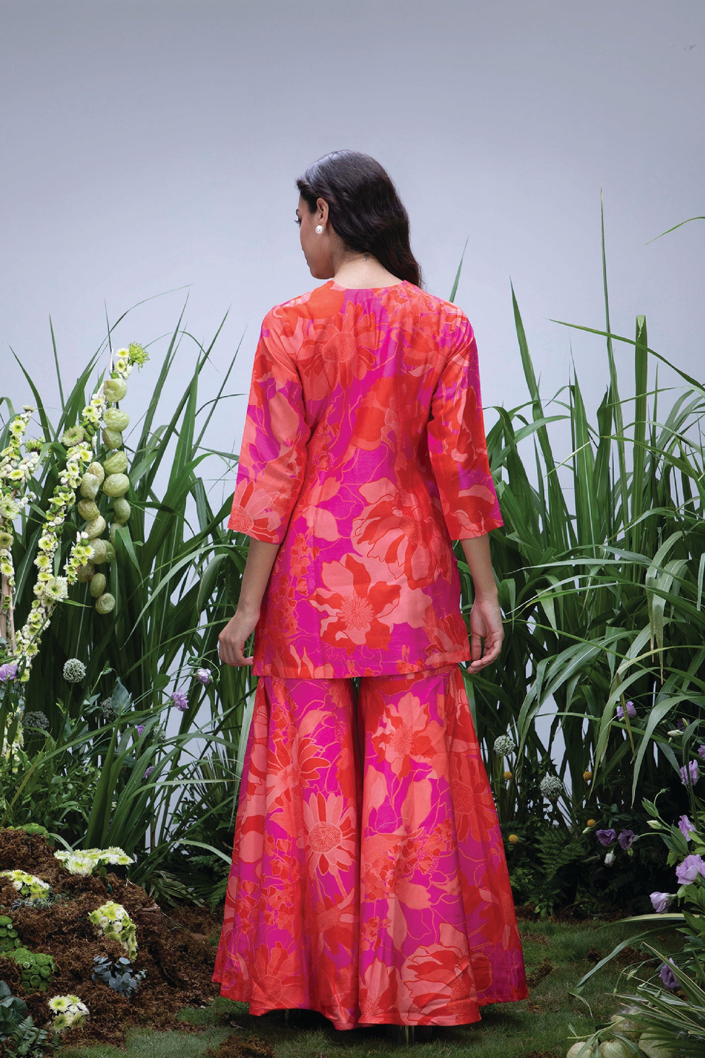 Archana Shah Pink Wild Flower Flared Sharara Set indian designer wear online shopping melange singapore