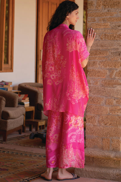Archana Shah Pink Wild Flower Oversize Shirt Set indian designer wear online shopping melange singapore