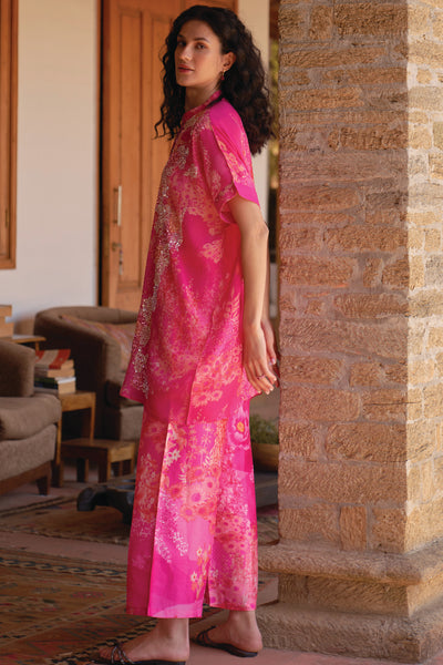 Archana Shah Pink Wild Flower Oversize Shirt Set indian designer wear online shopping melange singapore