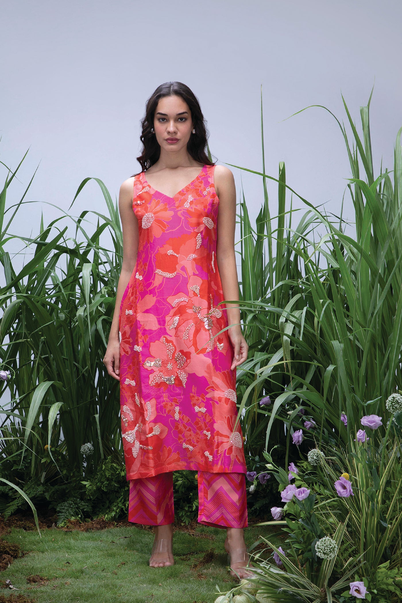 Archana Shah Wild Flower Sleeveless Kurta Set indian designer wear online shopping melange singapore