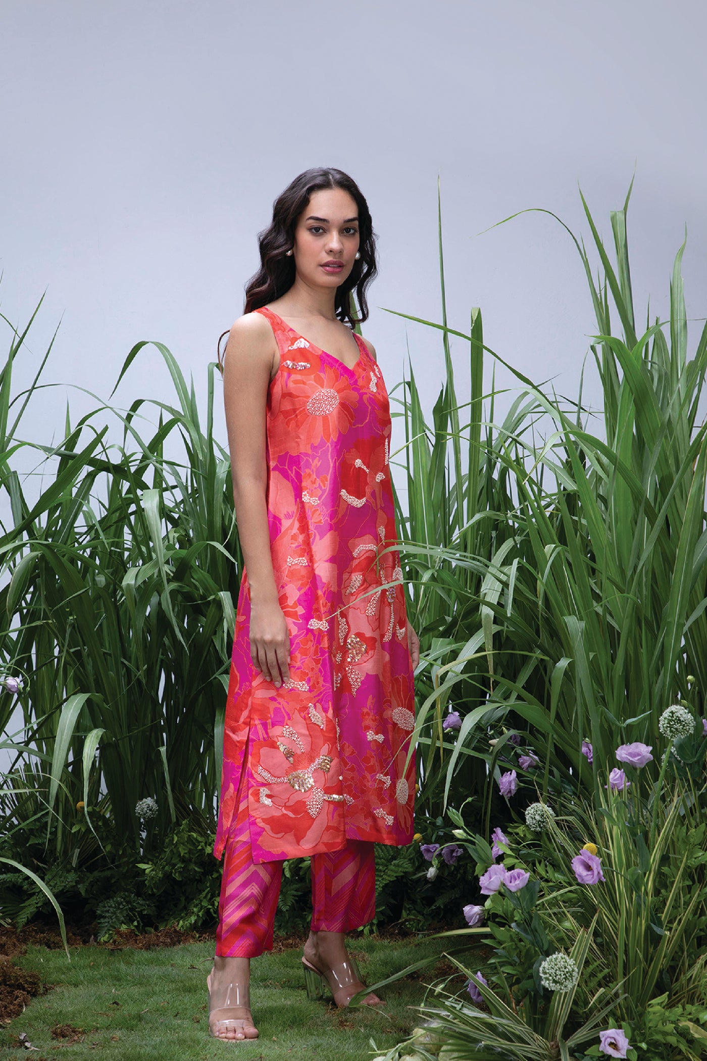 Archana Shah Wild Flower Sleeveless Kurta Set indian designer wear online shopping melange singapore