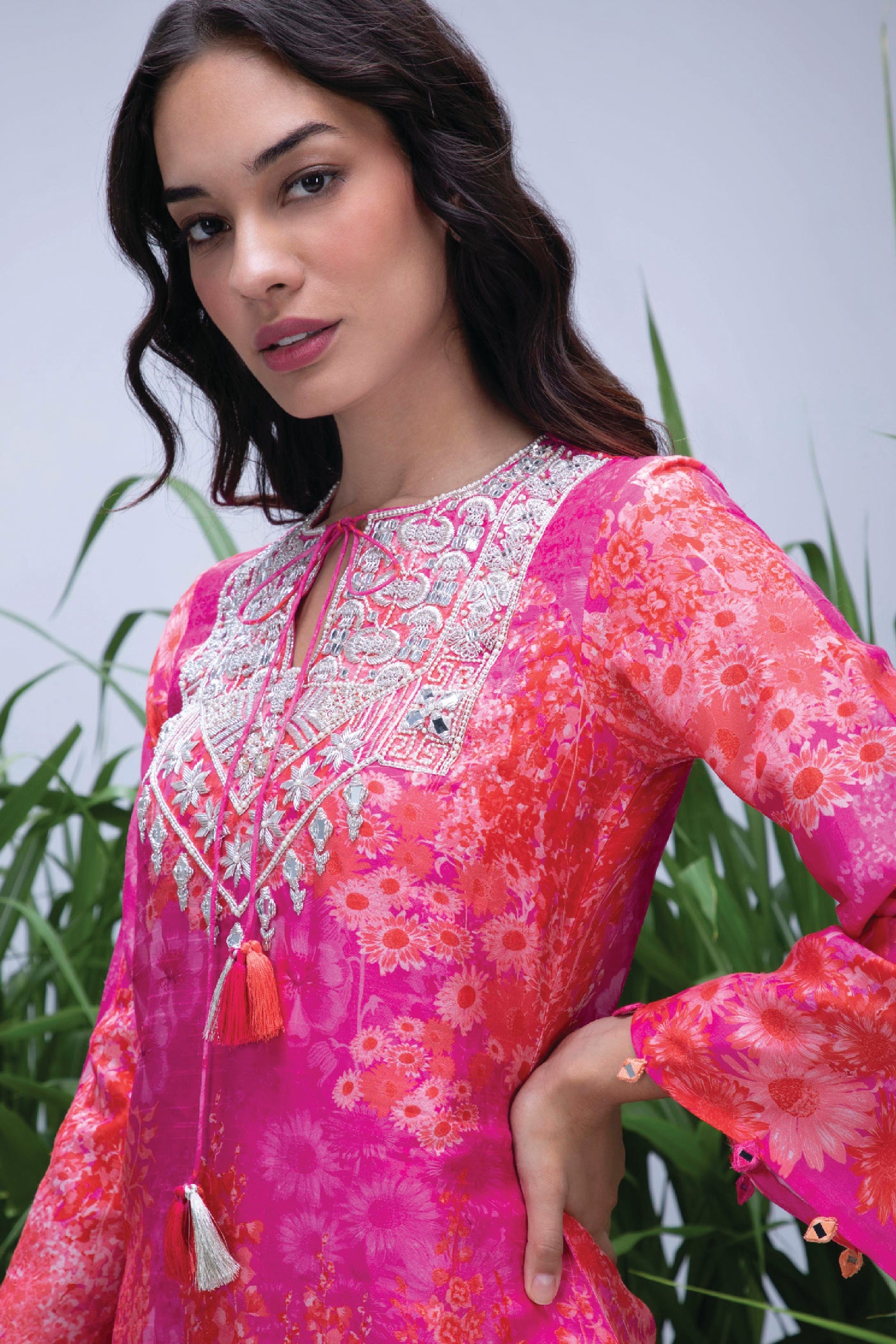 Archana Shah Pink Wild Flower Yoke Zardozi Sharara Set indian designer wear online shopping melange singapore