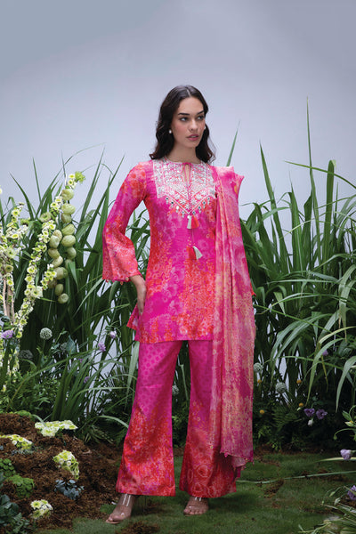 Archana Shah Pink Wild Flower Yoke Zardozi Sharara Set indian designer wear online shopping melange singapore