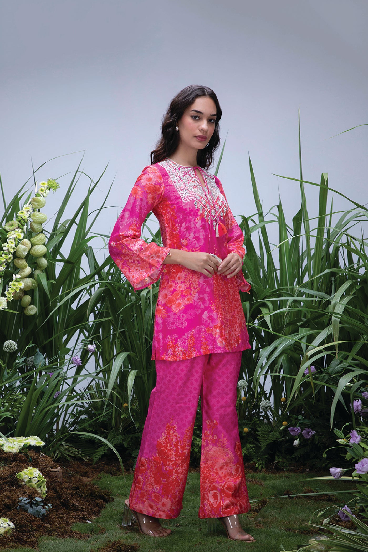 Archana Shah Pink Wild Flower Yoke Zardozi Sharara Set indian designer wear online shopping melange singapore