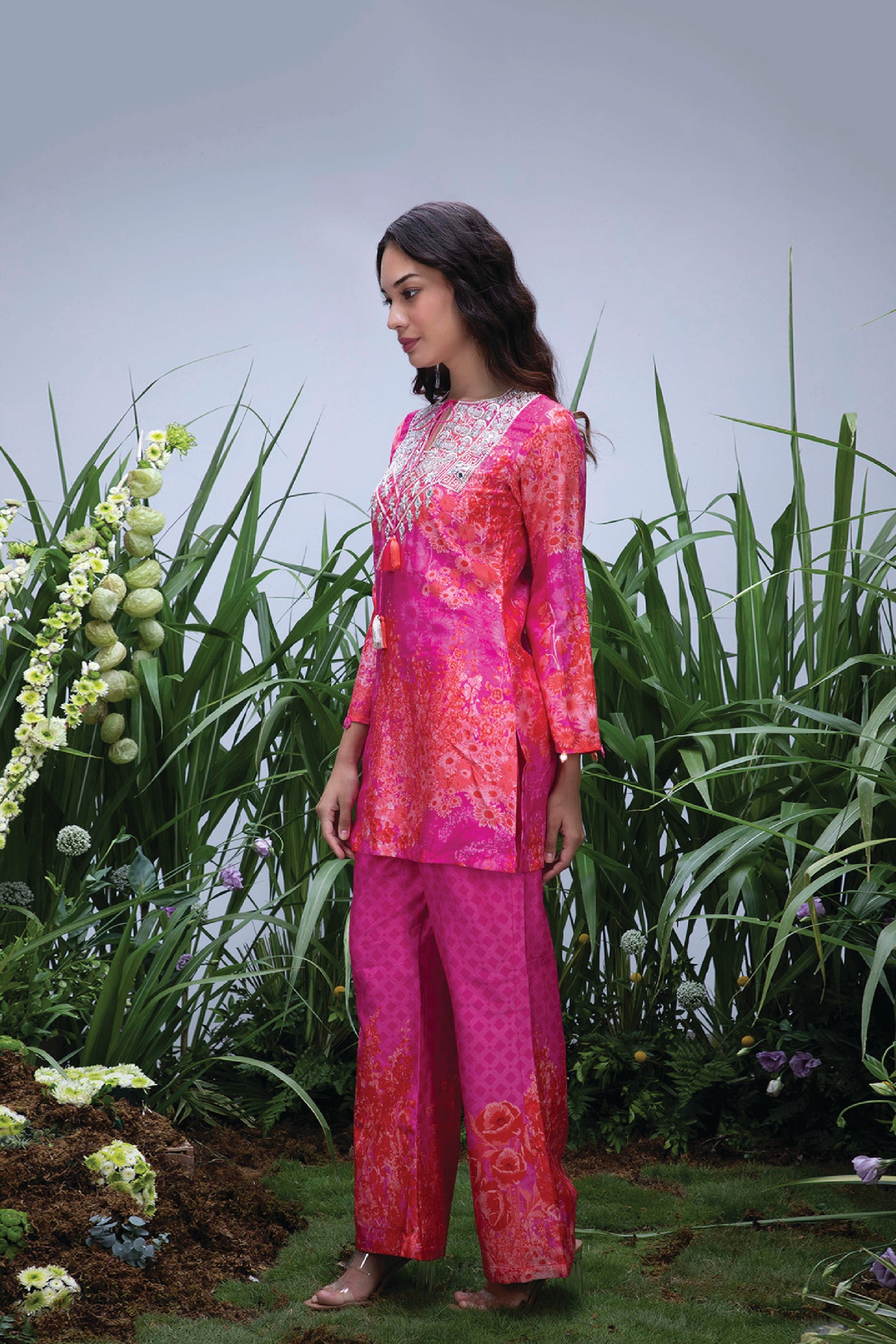 Archana Shah Pink Wild Flower Yoke Zardozi Sharara Set indian designer wear online shopping melange singapore