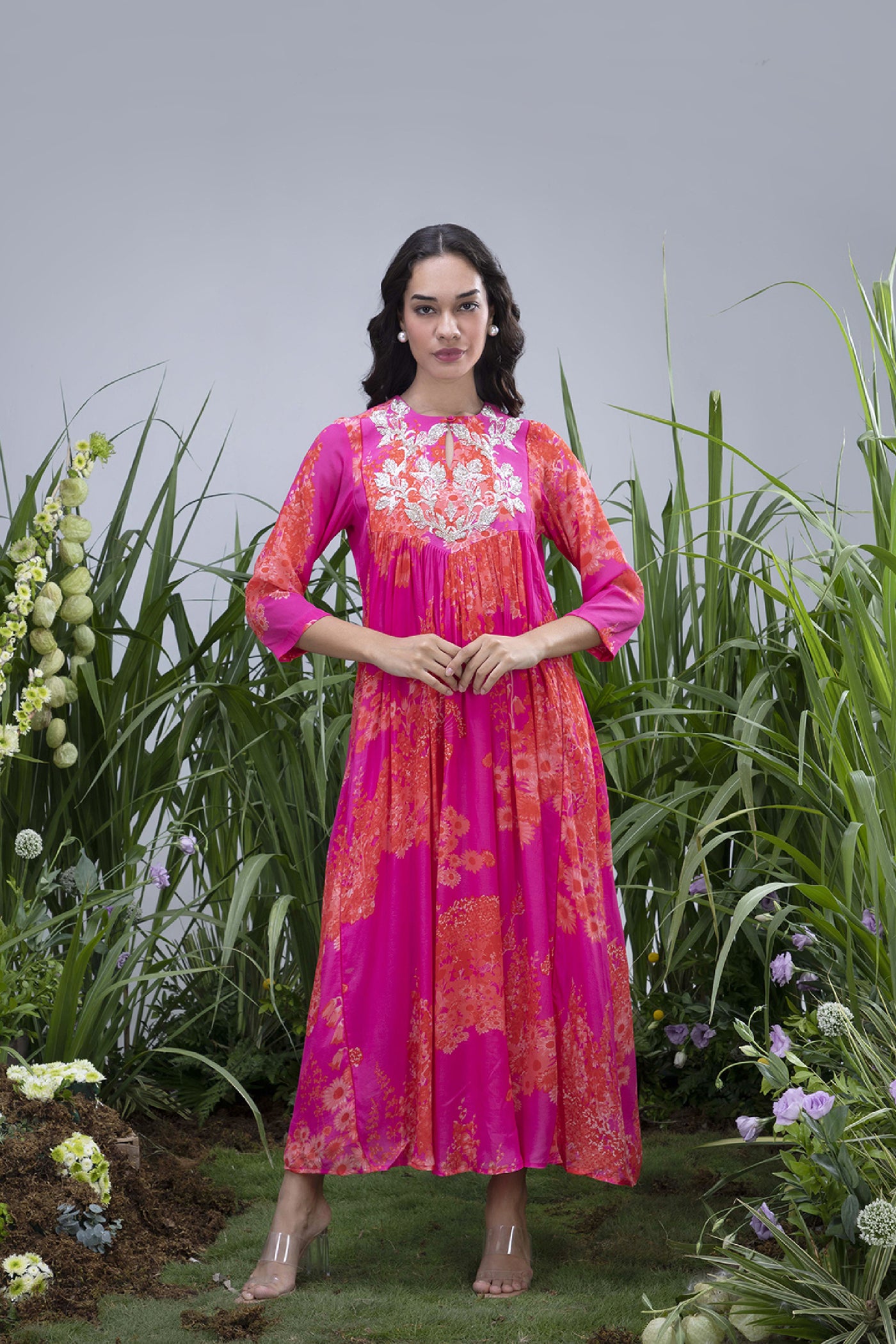 Archana Shah Wild Flower Zardozi Yoke Maxi indian designer wear online shopping melange singapore