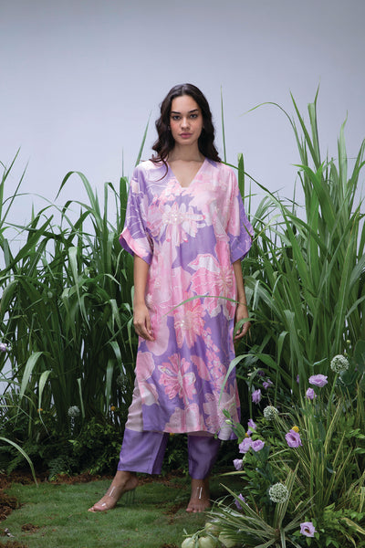 Archana Shah Purple Wild Flower Oversize Kurta Set indian designer wear online shopping melange singapore
