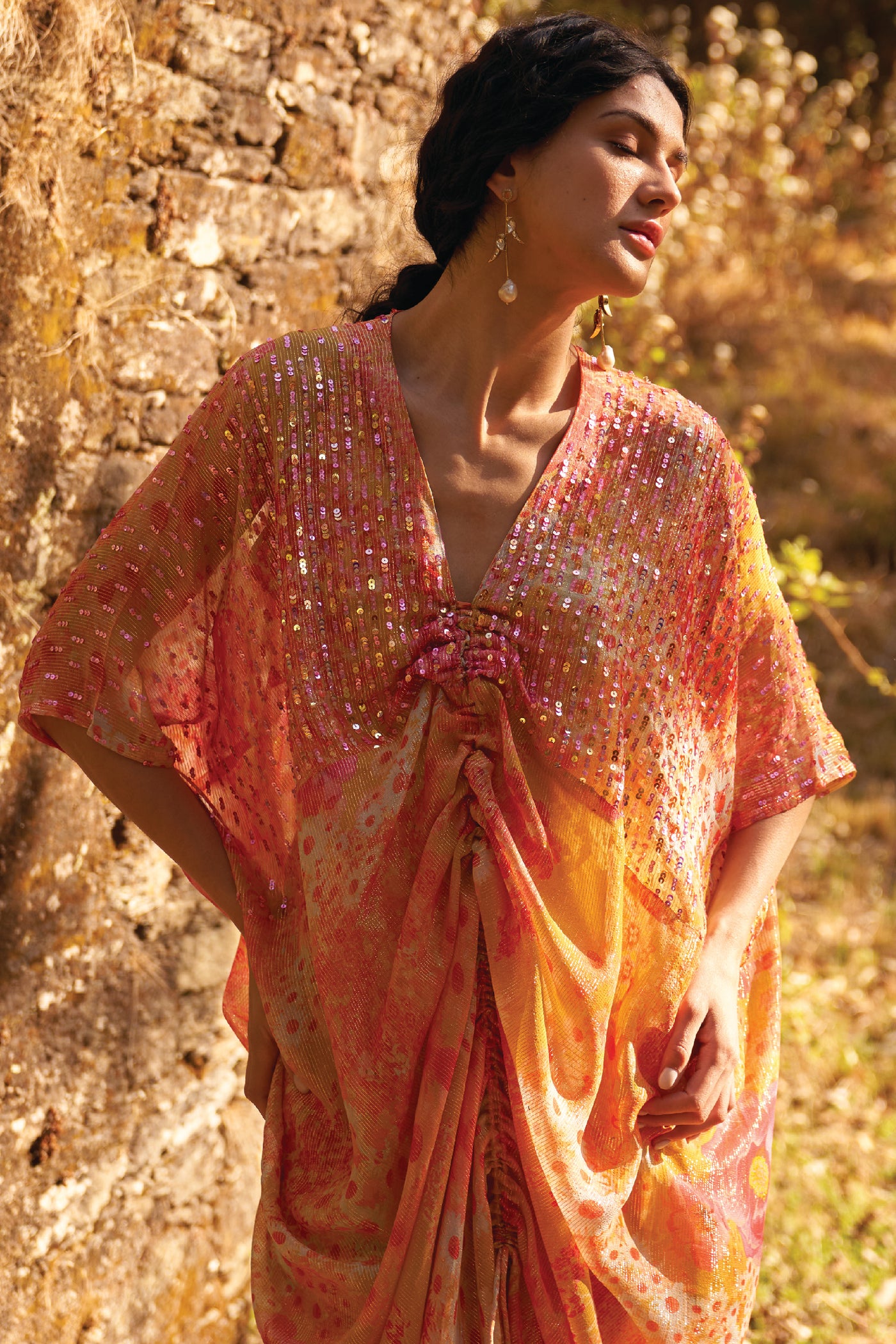 Archana Shah Shimmer Wild Flower Cowl Kaftan indian designer wear online shopping melange singapore