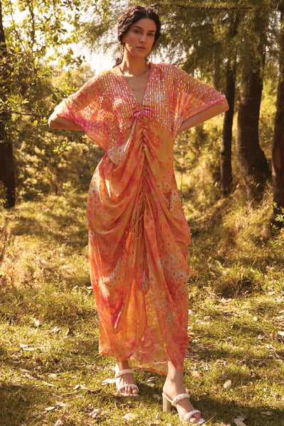 Archana Shah Shimmer Wild Flower Cowl Kaftan indian designer wear online shopping melange singapore